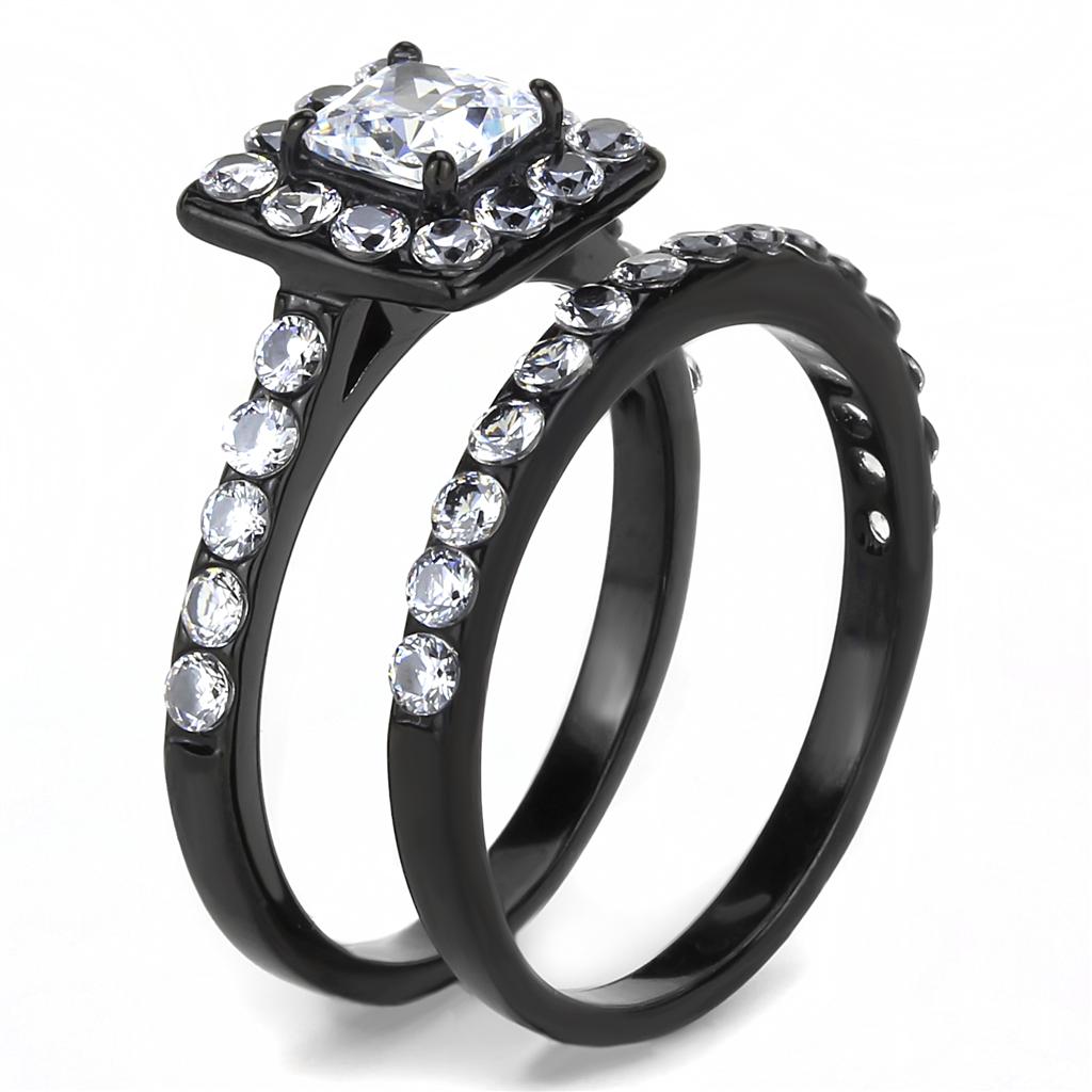 TK3458 - IP Black(Ion Plating) Stainless Steel Ring with AAA Grade CZ in Clear-3