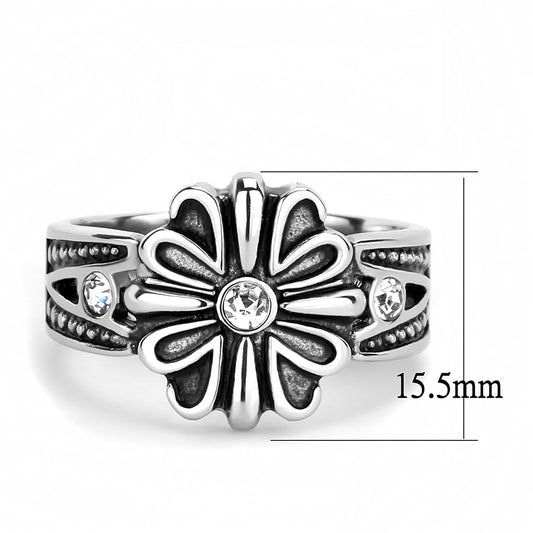 TK3462 - High polished (no plating) Stainless Steel Ring with Top Grade Crystal in Clear-1