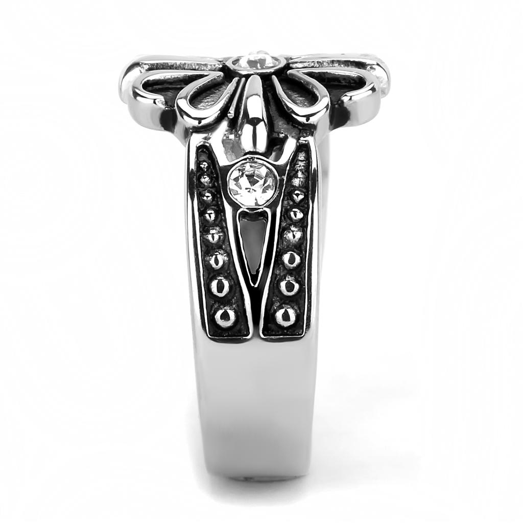 TK3462 - High polished (no plating) Stainless Steel Ring with Top Grade Crystal in Clear-3