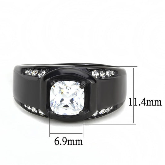 TK3467 - IP Black(Ion Plating) Stainless Steel Ring with AAA Grade CZ in Clear-1
