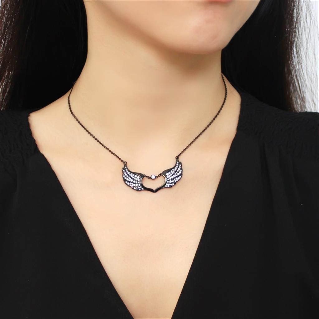 TK3496 - IP Black(Ion Plating) Stainless Steel Necklace with Top Grade Crystal in Clear-2