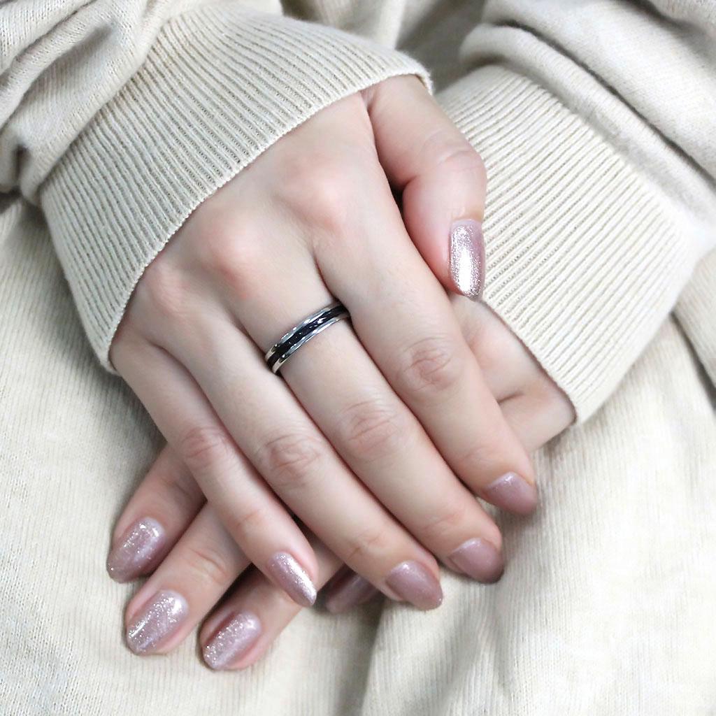 TK3502 - Two-Tone IP Black (Ion Plating) Stainless Steel Ring with No Stone-4