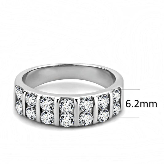 TK3504 - High polished (no plating) Stainless Steel Ring with AAA Grade CZ in Clear-1