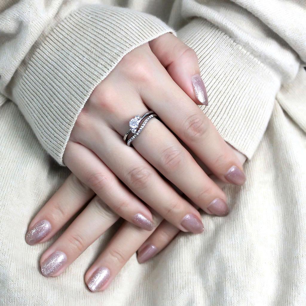 TK3507 - High polished (no plating) Stainless Steel Ring with AAA Grade CZ in Clear-4