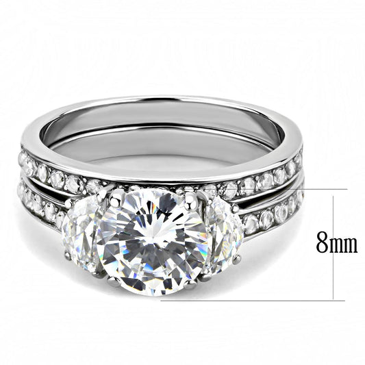 TK3509 - High polished (no plating) Stainless Steel Ring with AAA Grade CZ in Clear-1