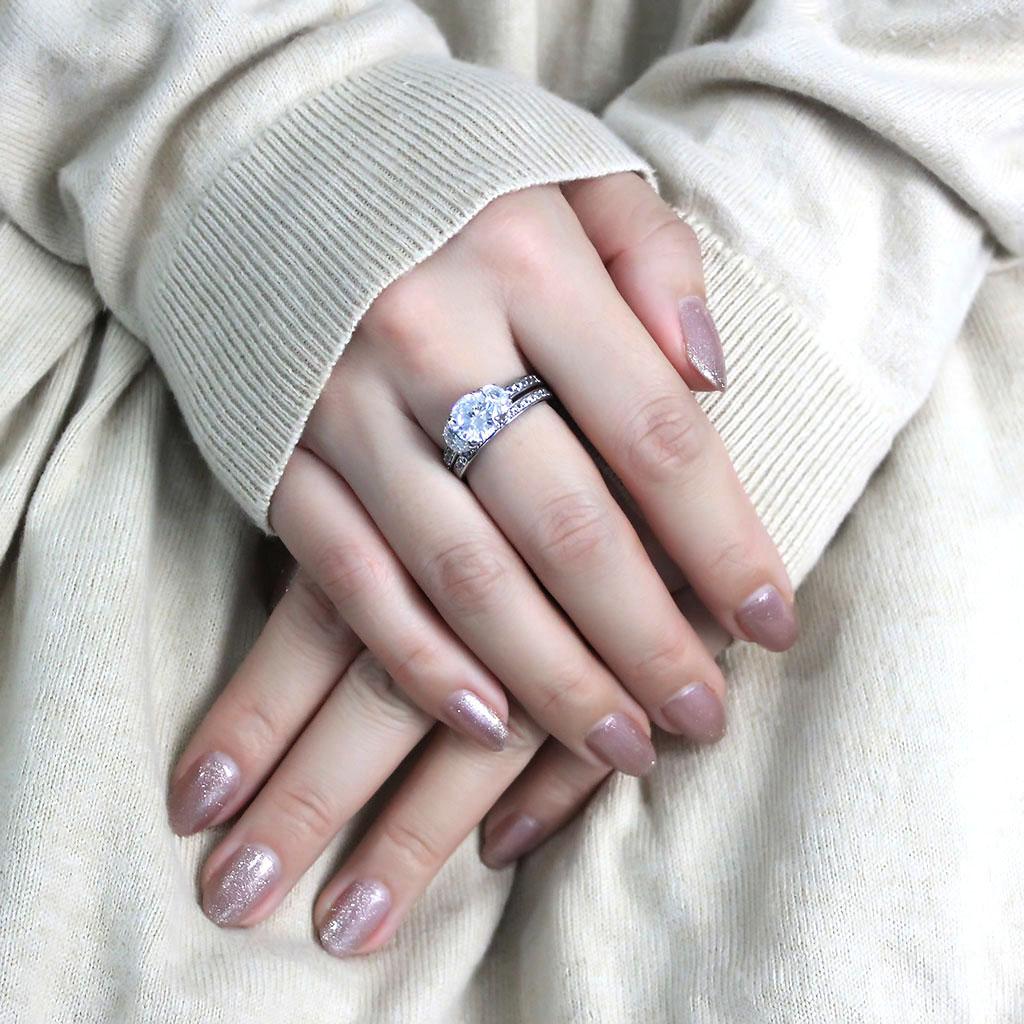 TK3509 - High polished (no plating) Stainless Steel Ring with AAA Grade CZ in Clear-4