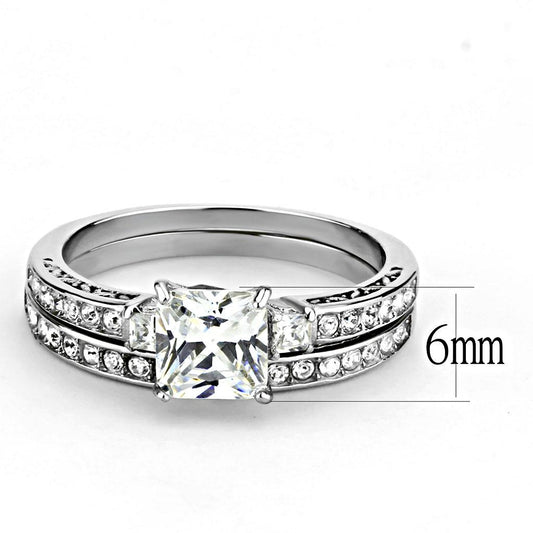 TK3510 - High polished (no plating) Stainless Steel Ring with AAA Grade CZ in Clear-1