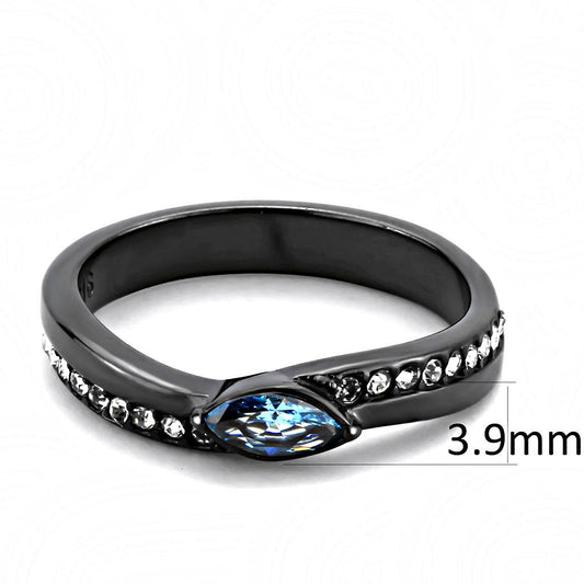 TK3511 - IP Light Black (IP Gun) Stainless Steel Ring with AAA Grade CZ in Sea Blue-1