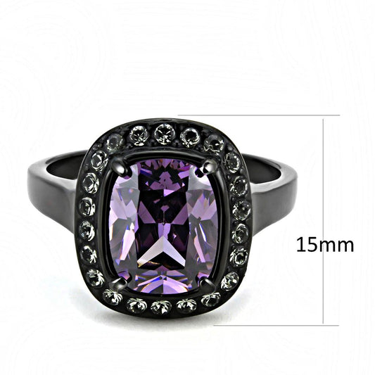 TK3512 - IP Black(Ion Plating) Stainless Steel Ring with AAA Grade CZ in Amethyst-1