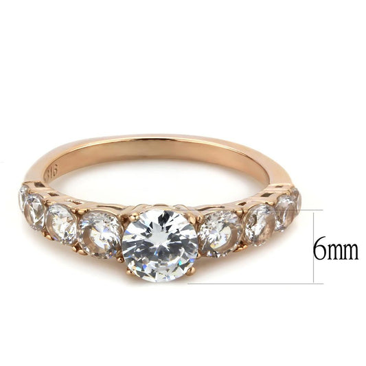 TK3516 - IP Rose Gold(Ion Plating) Stainless Steel Ring with AAA Grade CZ in Clear-1