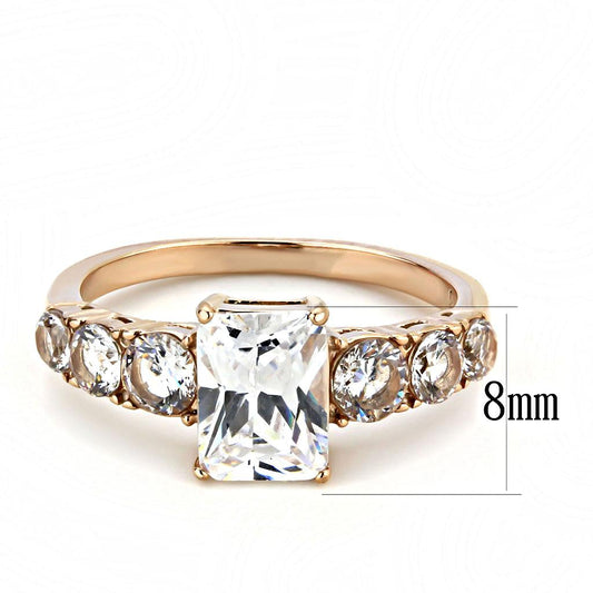 TK3517 - IP Rose Gold(Ion Plating) Stainless Steel Ring with AAA Grade CZ in Clear-1