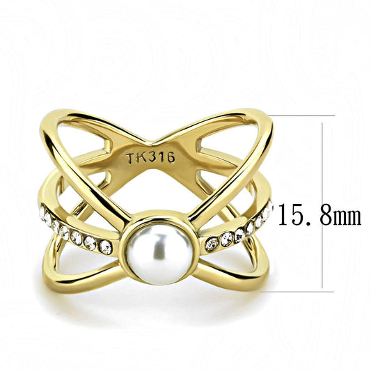 TK3522 - IP Gold(Ion Plating) Stainless Steel Ring with Synthetic Pearl in White-1