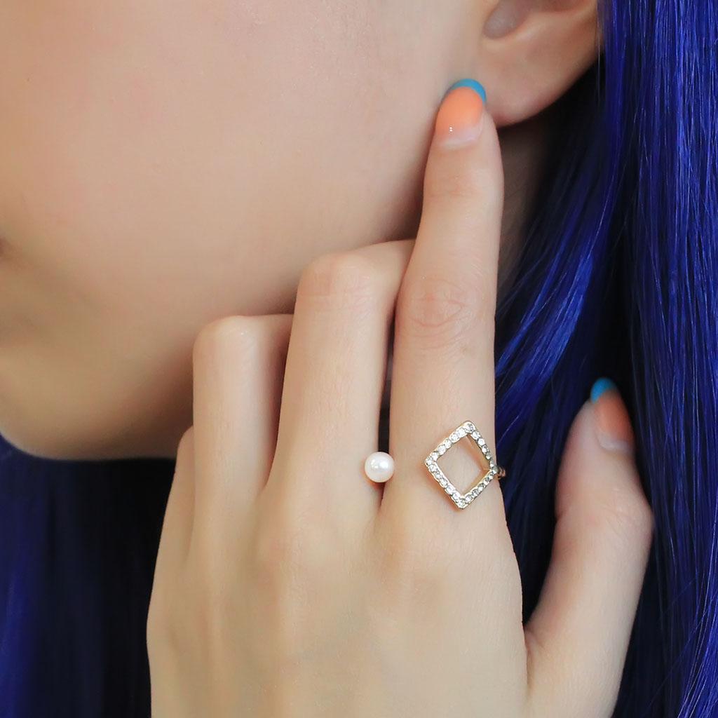 TK3523 - IP Gold(Ion Plating) Stainless Steel Ring with Synthetic Pearl in White-4