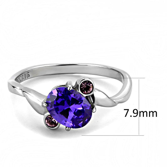 TK3525 - High polished (no plating) Stainless Steel Ring with AAA Grade CZ in Tanzanite-1