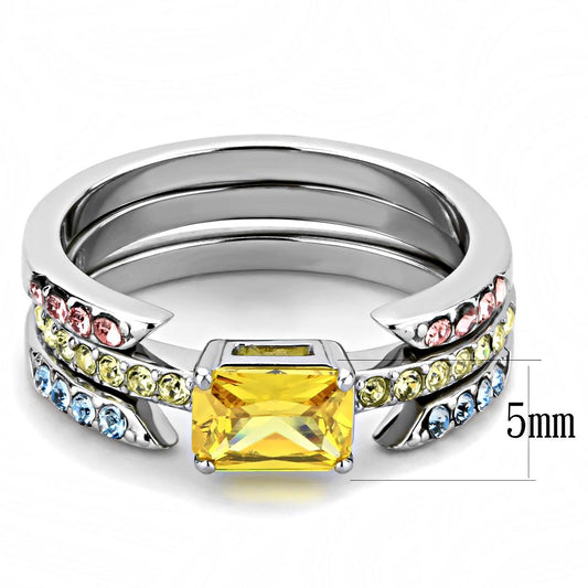 TK3526 - High polished (no plating) Stainless Steel Ring with AAA Grade CZ in Topaz-1