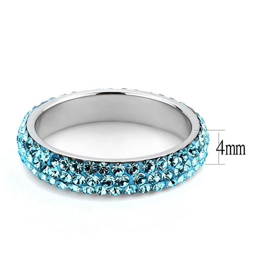 TK3535 - High polished (no plating) Stainless Steel Ring with Top Grade Crystal in Sea Blue-1