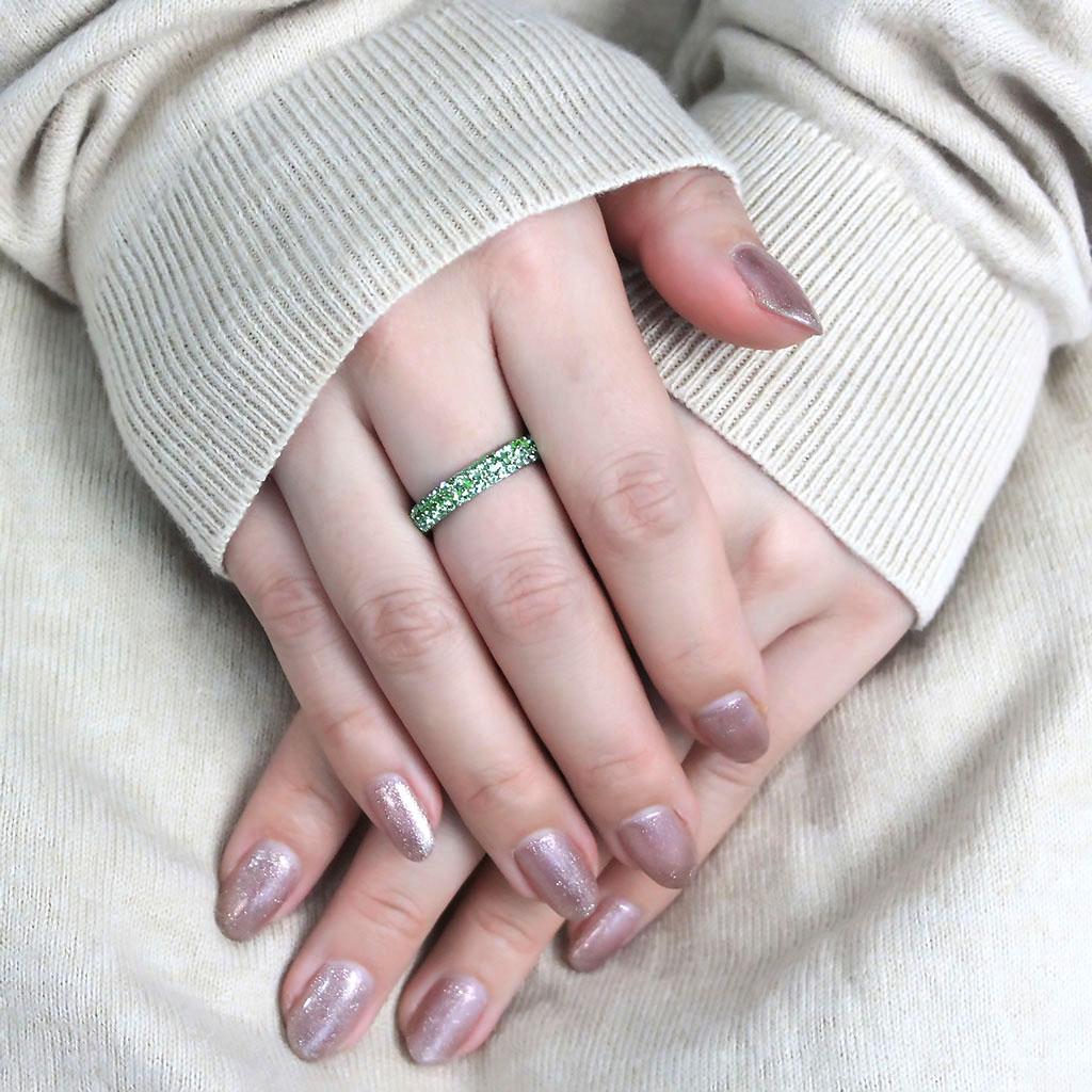 TK3537 - High polished (no plating) Stainless Steel Ring with Top Grade Crystal in Peridot-4