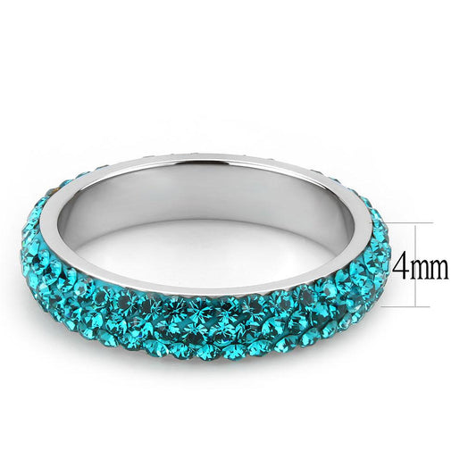 TK3538 - High polished (no plating) Stainless Steel Ring with Top Grade Crystal in Blue Zircon-1