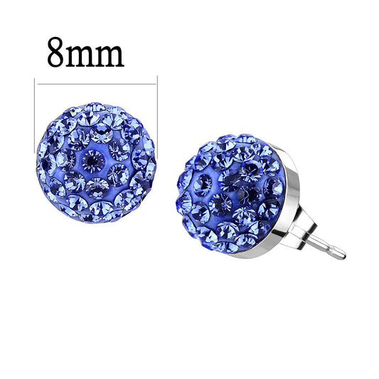 TK3550 - High polished (no plating) Stainless Steel Earrings with Top Grade Crystal in Sapphire-1