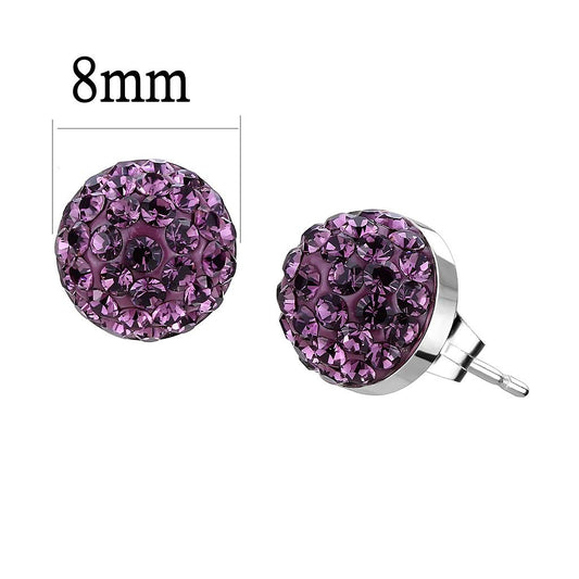 TK3552 - High polished (no plating) Stainless Steel Earrings with Top Grade Crystal in Amethyst-1