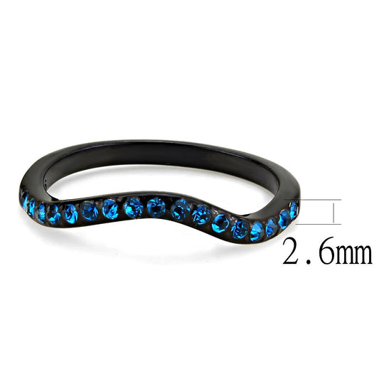 TK3557 - IP Black(Ion Plating) Stainless Steel Ring with Top Grade Crystal in Blue Zircon-1