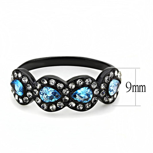 TK3559 - IP Black(Ion Plating) Stainless Steel Ring with AAA Grade CZ in Sea Blue-1