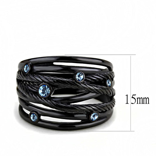 TK3564 - IP Black(Ion Plating) Stainless Steel Ring with Top Grade Crystal in Sea Blue-1