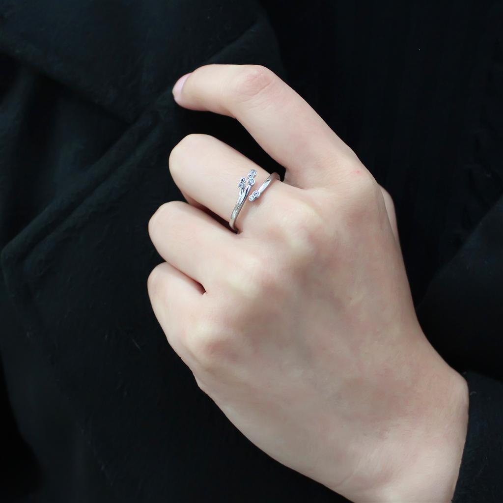 TK3570 - No Plating Stainless Steel Ring with AAA Grade CZ in Clear-4