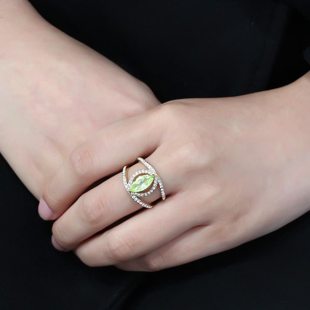 TK3578 - IP Gold(Ion Plating) Stainless Steel Ring with AAA Grade CZ in Apple Green color-4