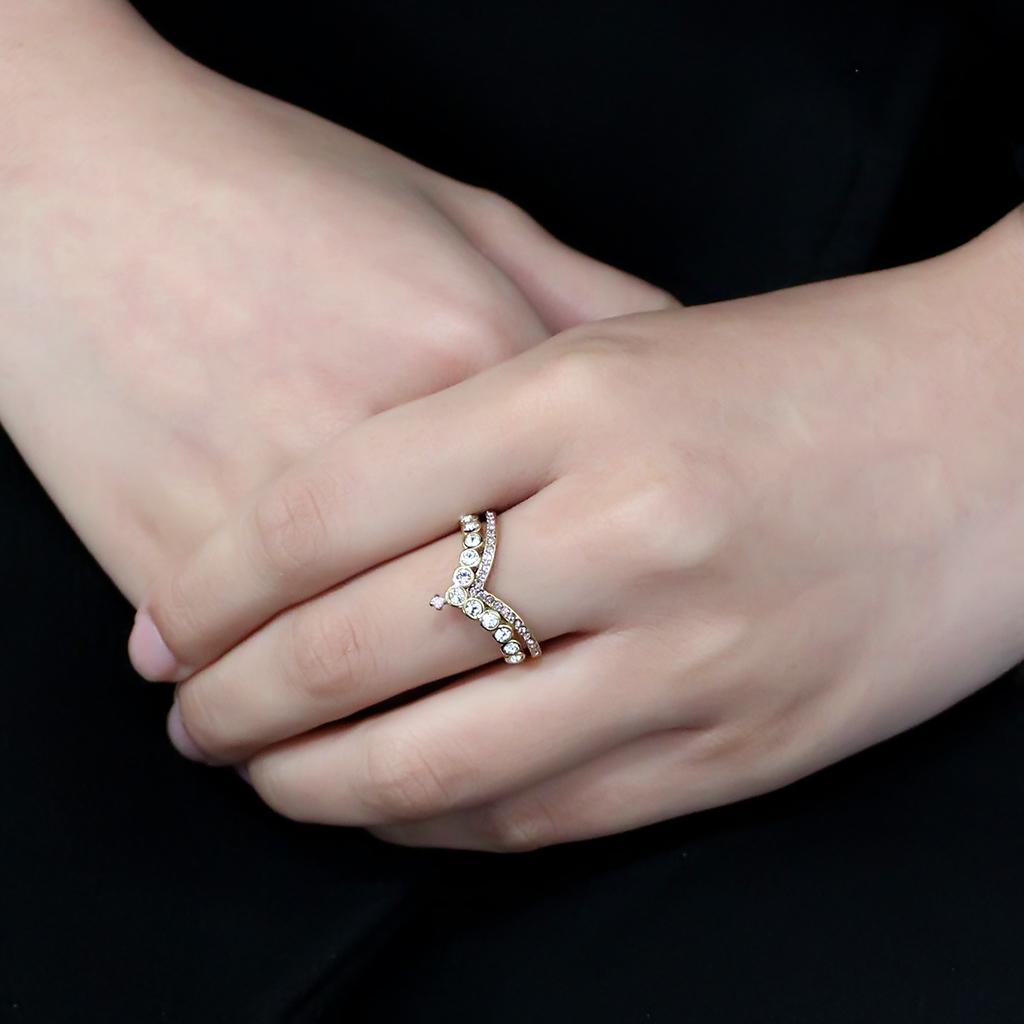 TK3587 - IP Gold(Ion Plating) Stainless Steel Ring with AAA Grade CZ in Rose-4