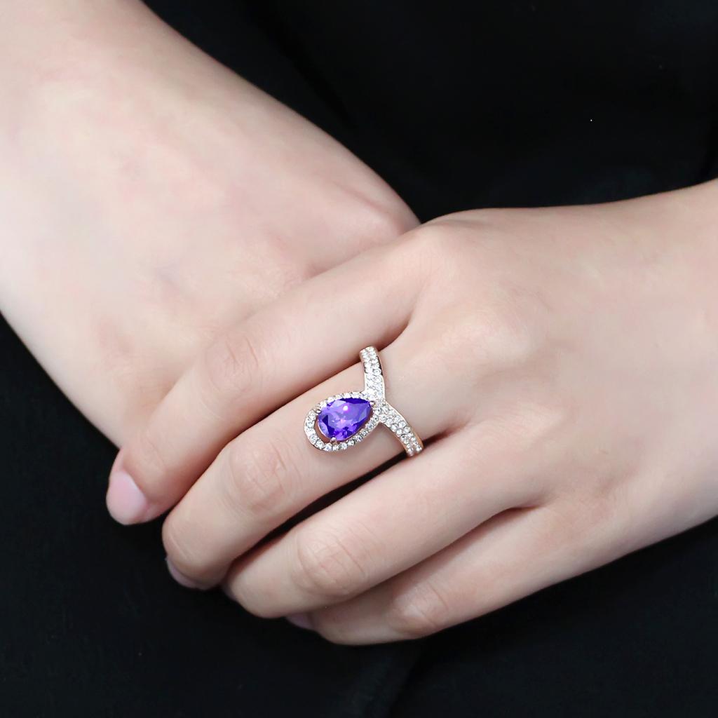 TK3589 - IP Rose Gold(Ion Plating) Stainless Steel Ring with AAA Grade CZ in Tanzanite-4