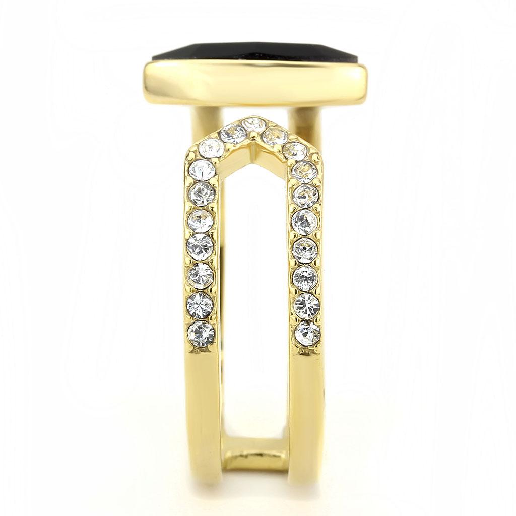 TK3591 - IP Gold(Ion Plating) Stainless Steel Ring with Top Grade Crystal in Jet-4