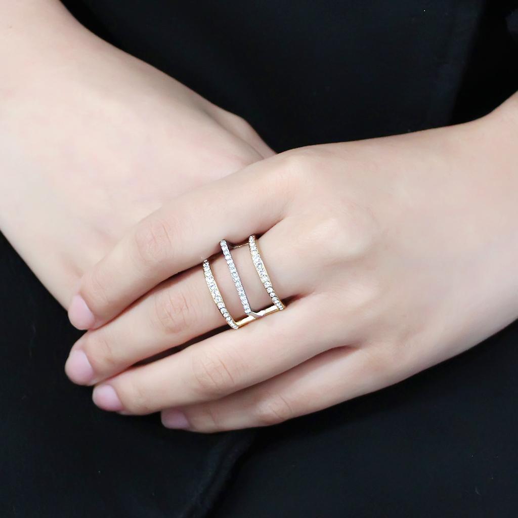 TK3593 - Two-Tone IP Gold (Ion Plating) Stainless Steel Ring with Top Grade Crystal in Clear-4