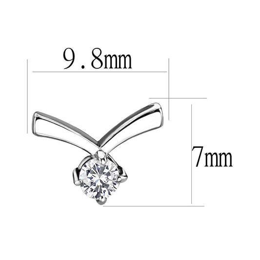 TK3657 - High polished (no plating) Stainless Steel Earrings with AAA Grade CZ in Clear-1