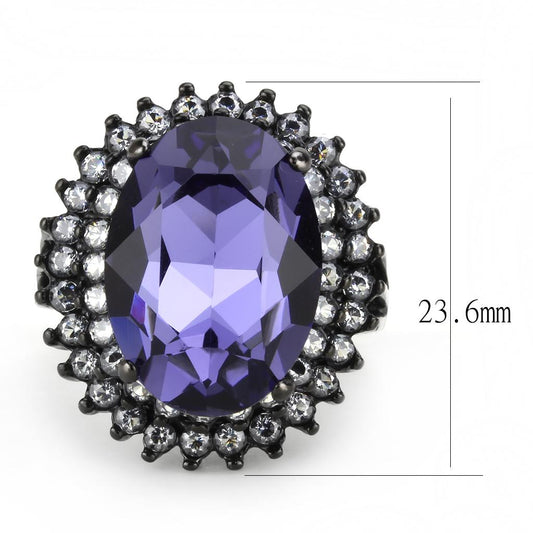 TK3687 - IP Black(Ion Plating) Stainless Steel Ring with Top Grade Crystal in Tanzanite-1