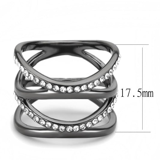 TK3689 - IP Light Black (IP Gun) Stainless Steel Ring with Top Grade Crystal in Clear-1