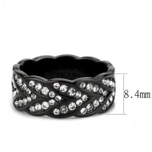 TK3691 - IP Black(Ion Plating) Stainless Steel Ring with Top Grade Crystal in Clear-1