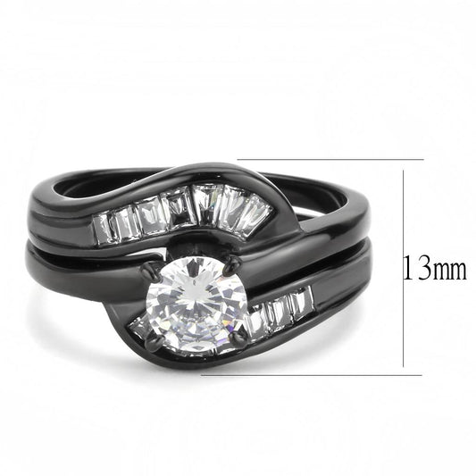 TK3693 - IP Black(Ion Plating) Stainless Steel Ring with AAA Grade CZ in Clear-1