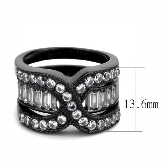TK3694 - IP Black(Ion Plating) Stainless Steel Ring with AAA Grade CZ in Clear-1