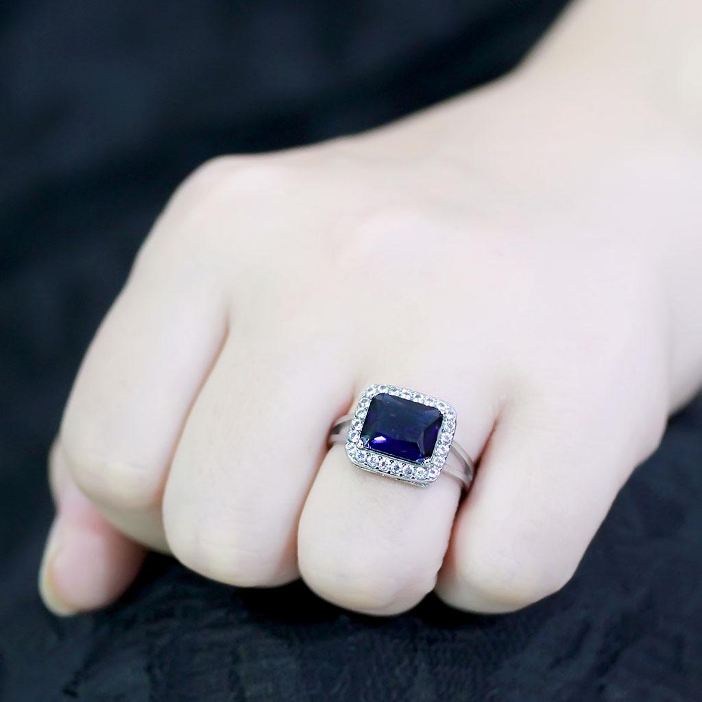 TK3696 - High polished (no plating) Stainless Steel Ring with Synthetic Synthetic Glass in Montana-4