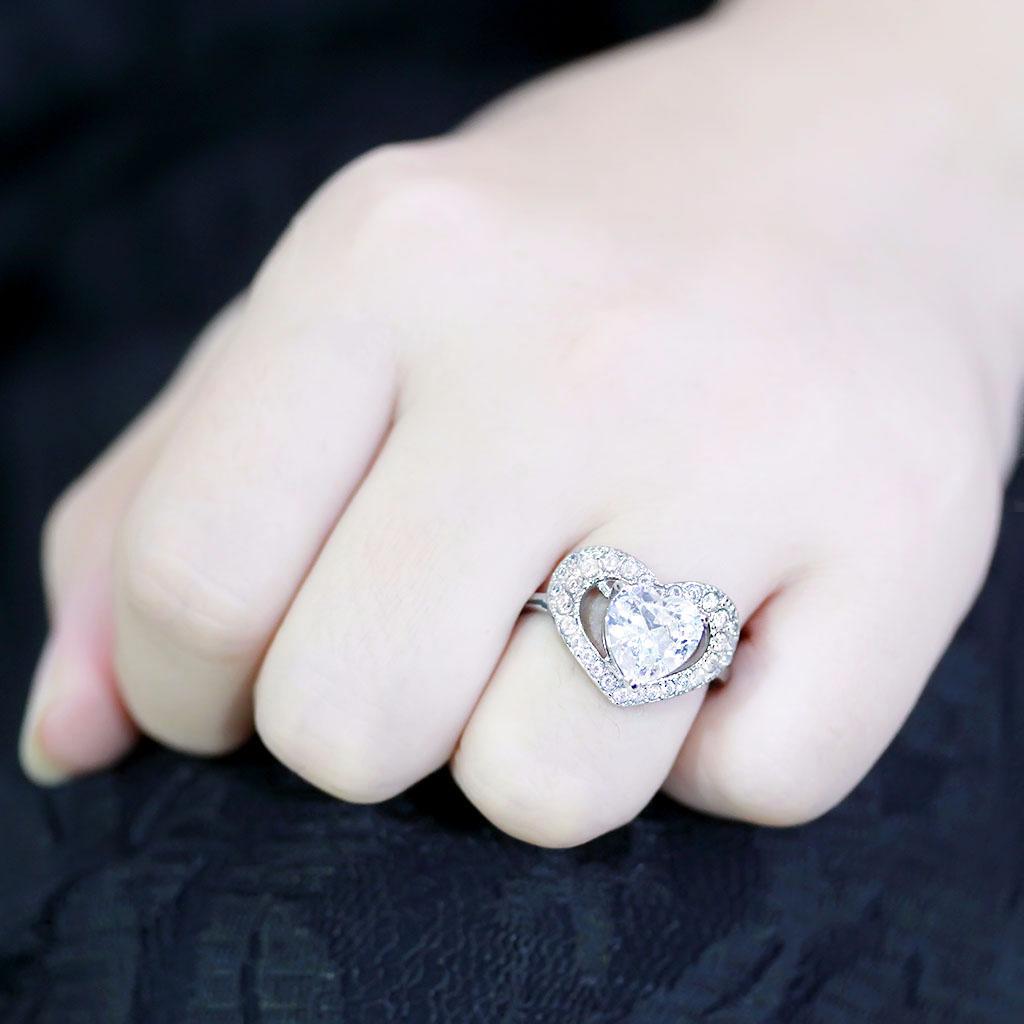 TK3698 - High polished (no plating) Stainless Steel Ring with AAA Grade CZ in Clear-4