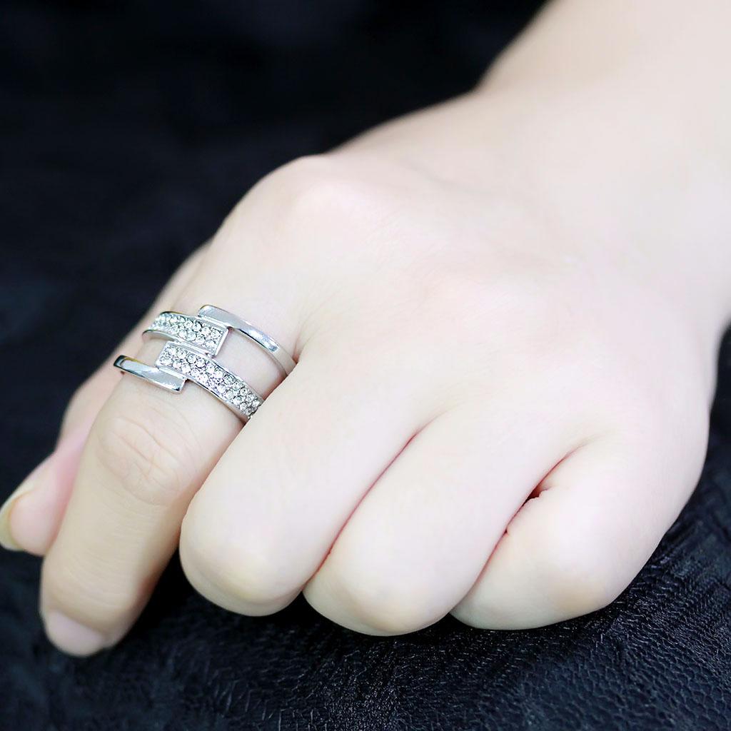 TK3702 - High polished (no plating) Stainless Steel Ring with Top Grade Crystal in Clear-4