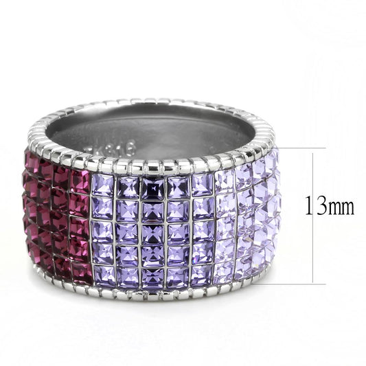 TK3703 - High polished (no plating) Stainless Steel Ring with Top Grade Crystal in Multi Color-1