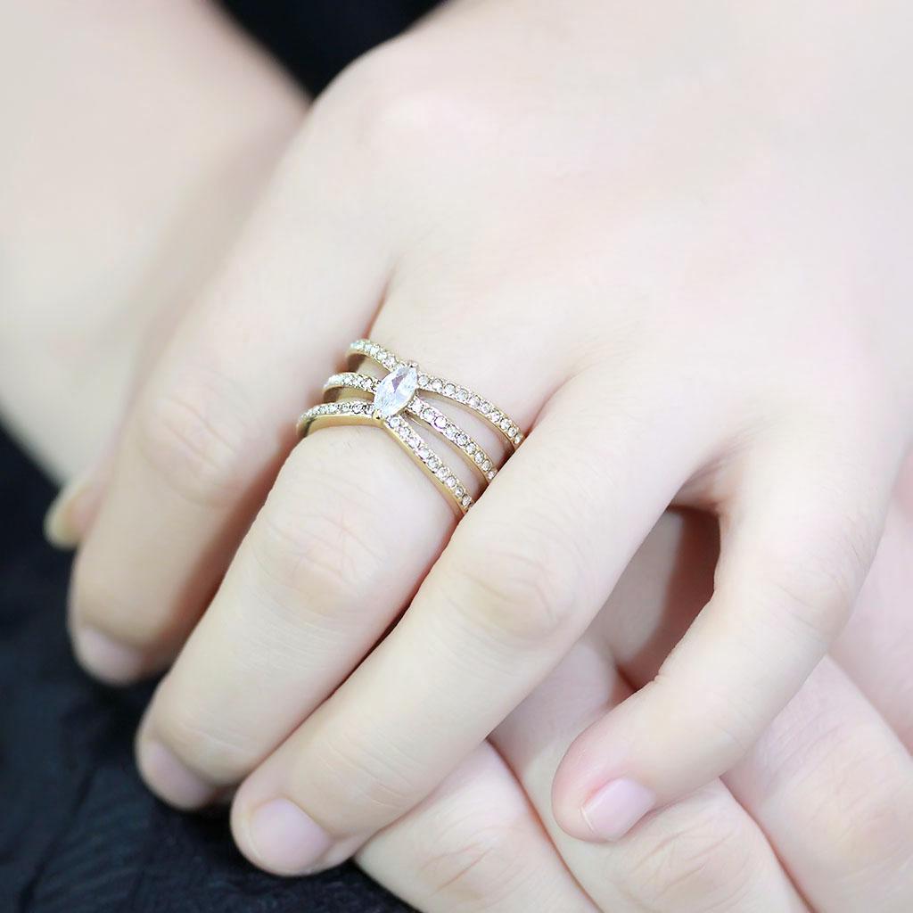 TK3705 - IP Gold(Ion Plating) Stainless Steel Ring with AAA Grade CZ in Clear-4
