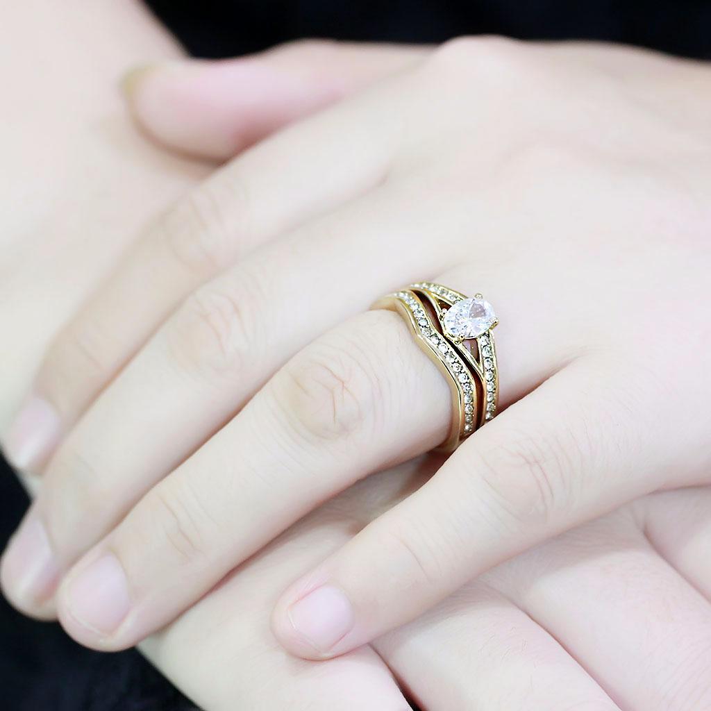 TK3706 - IP Gold(Ion Plating) Stainless Steel Ring with AAA Grade CZ in Clear-4