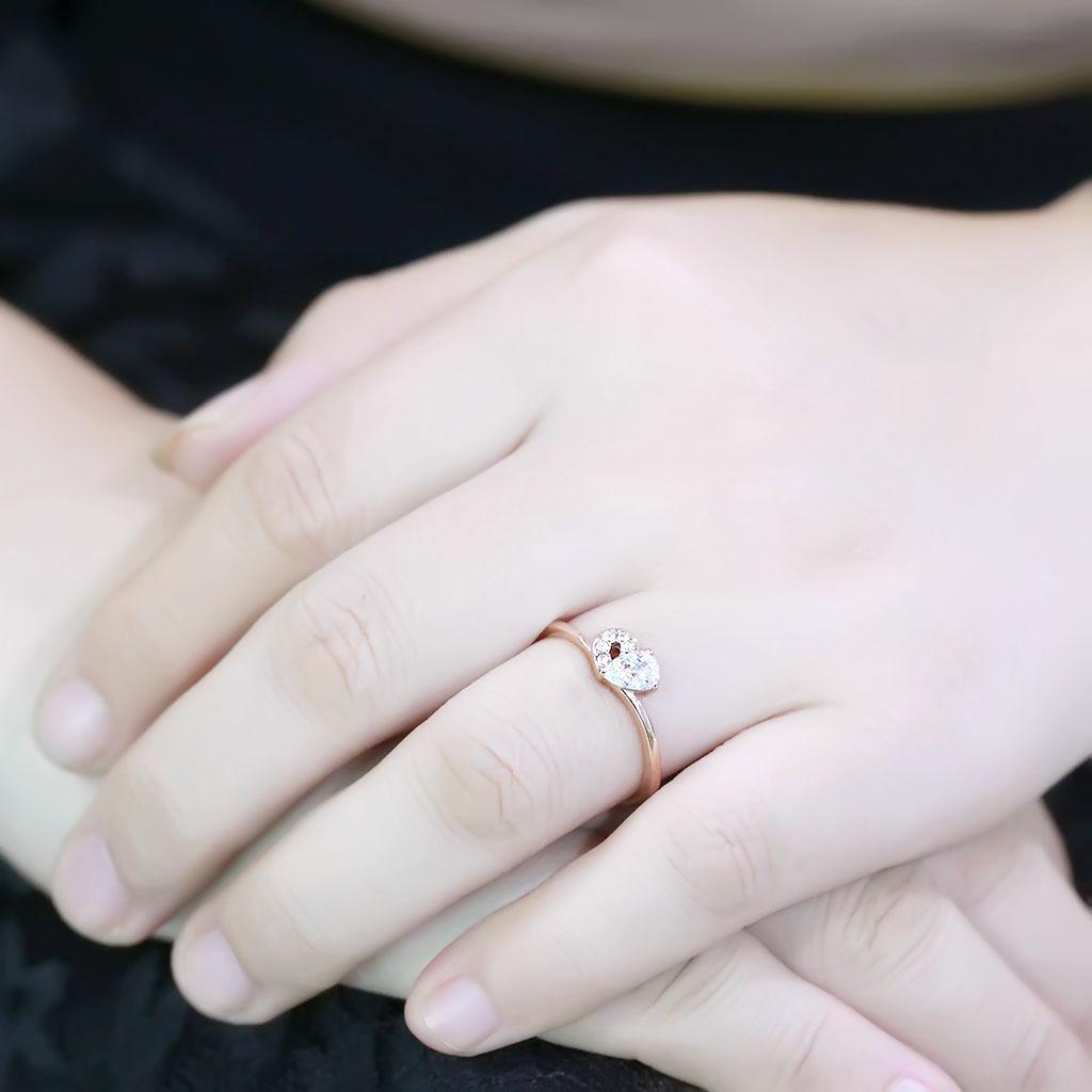 TK3713 - IP Rose Gold(Ion Plating) Stainless Steel Ring with AAA Grade CZ in Clear-4