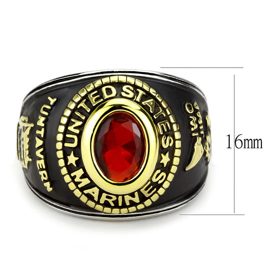 TK3723 - Two-Tone IP Gold (Ion Plating) Stainless Steel Ring with Synthetic Synthetic Glass in Red Series-1