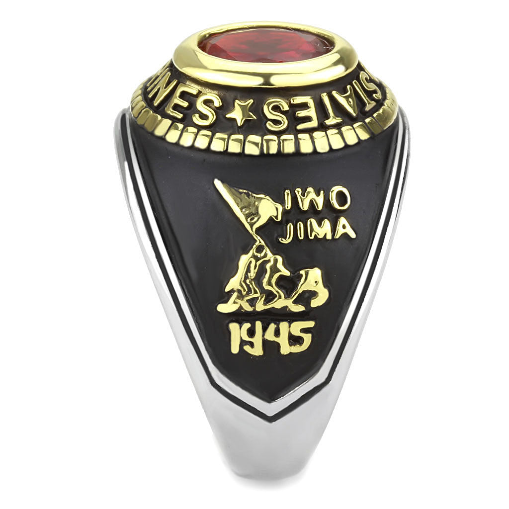 TK3723 - Two-Tone IP Gold (Ion Plating) Stainless Steel Ring with Synthetic Synthetic Glass in Red Series-4