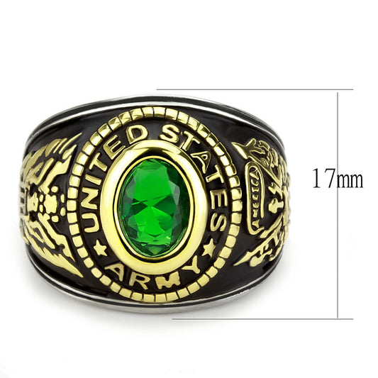 TK3724 - Two-Tone IP Gold (Ion Plating) Stainless Steel Ring with Synthetic Synthetic Glass in Emerald-1