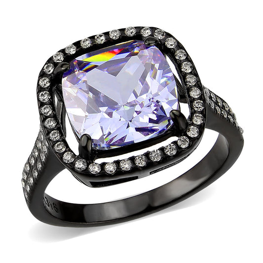 TK3734 IP Black Stainless Steel Ring with AAA Grade CZ in Light Amethyst-0